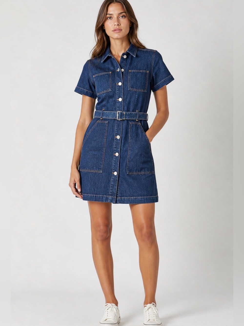 Gap Collared Short Sleeve Button Up Denim Dress with Pockets Size 4